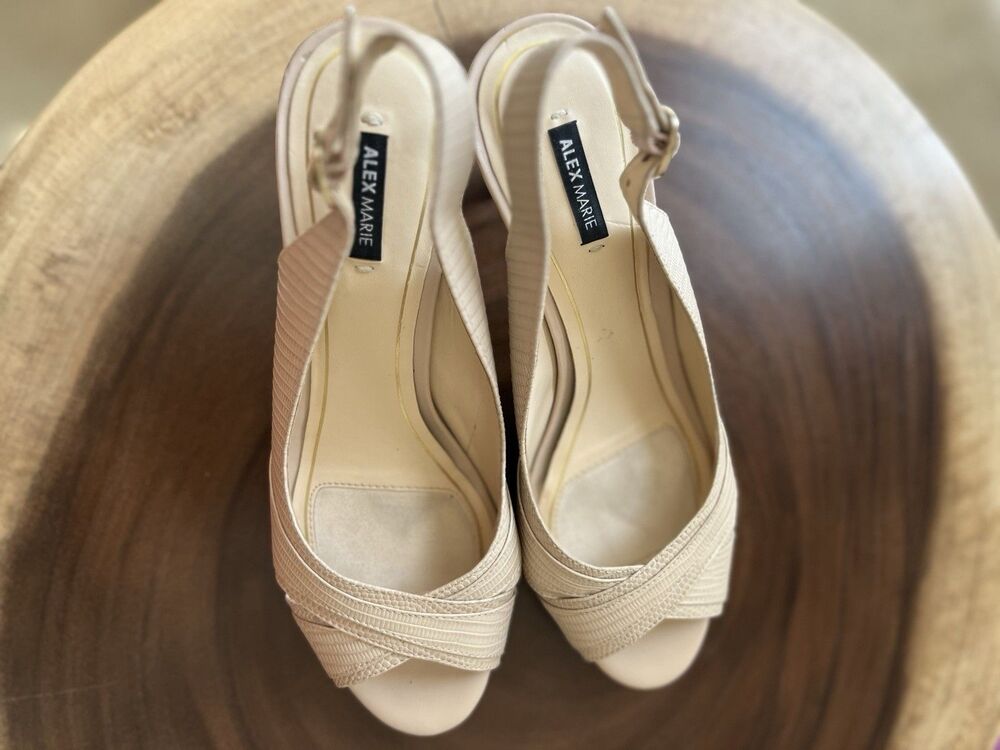 Alex Marie Melanie Slingback Heels Women's Size 8M Beige Peep Toe Pump